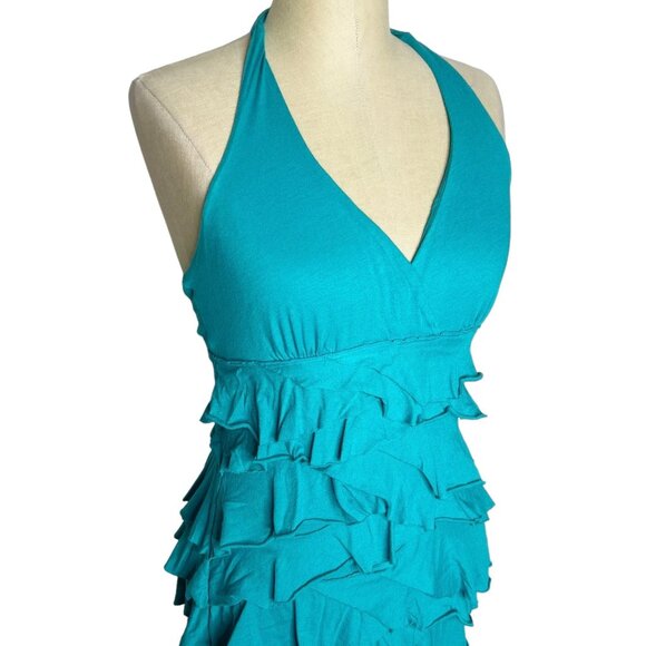 Express Dress Womens Size S Blue Ruffle Tiered Halter - Picture 1 of 4